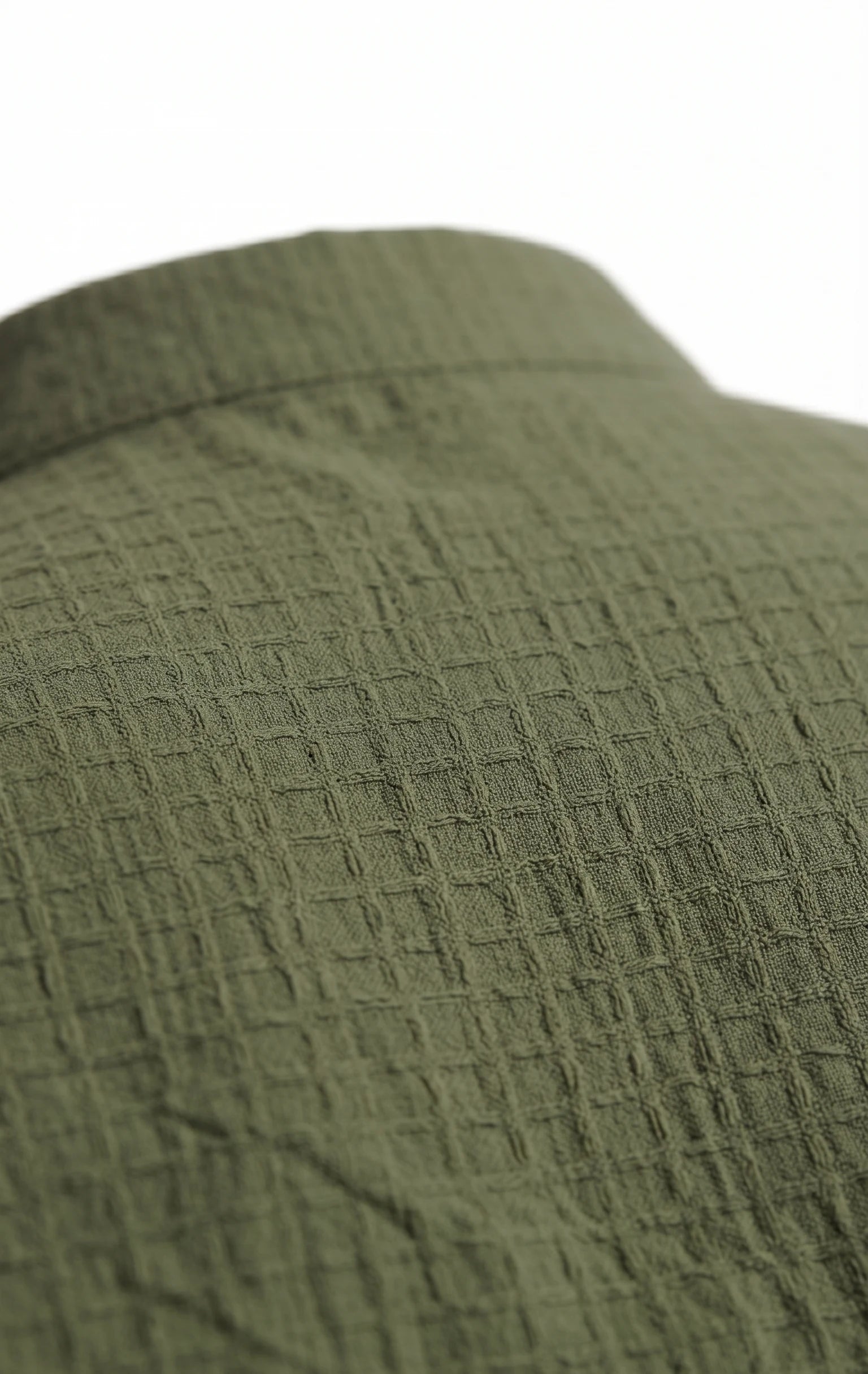 Olive Green Textured Mandarin Collar Kurta Shirt
