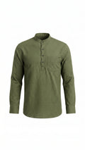 Olive Green Textured Mandarin Collar Kurta Shirt
