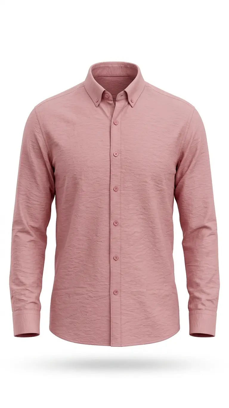 Men's Dusty Pink Textured Full Sleeve Button-Down Shirt