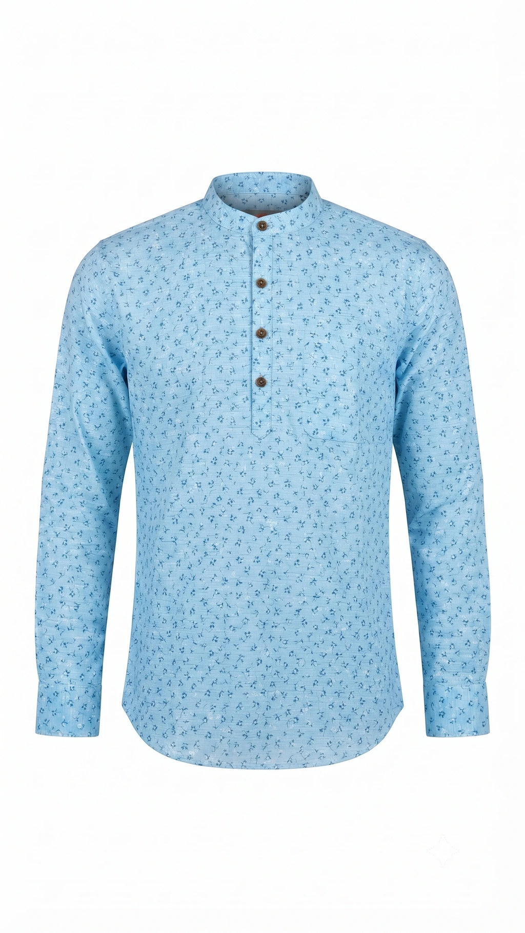 Sky Blue Micro Floral Printed Mandarin Collar Kurta Shirt