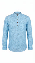 Sky Blue Micro Floral Printed Mandarin Collar Kurta Shirt