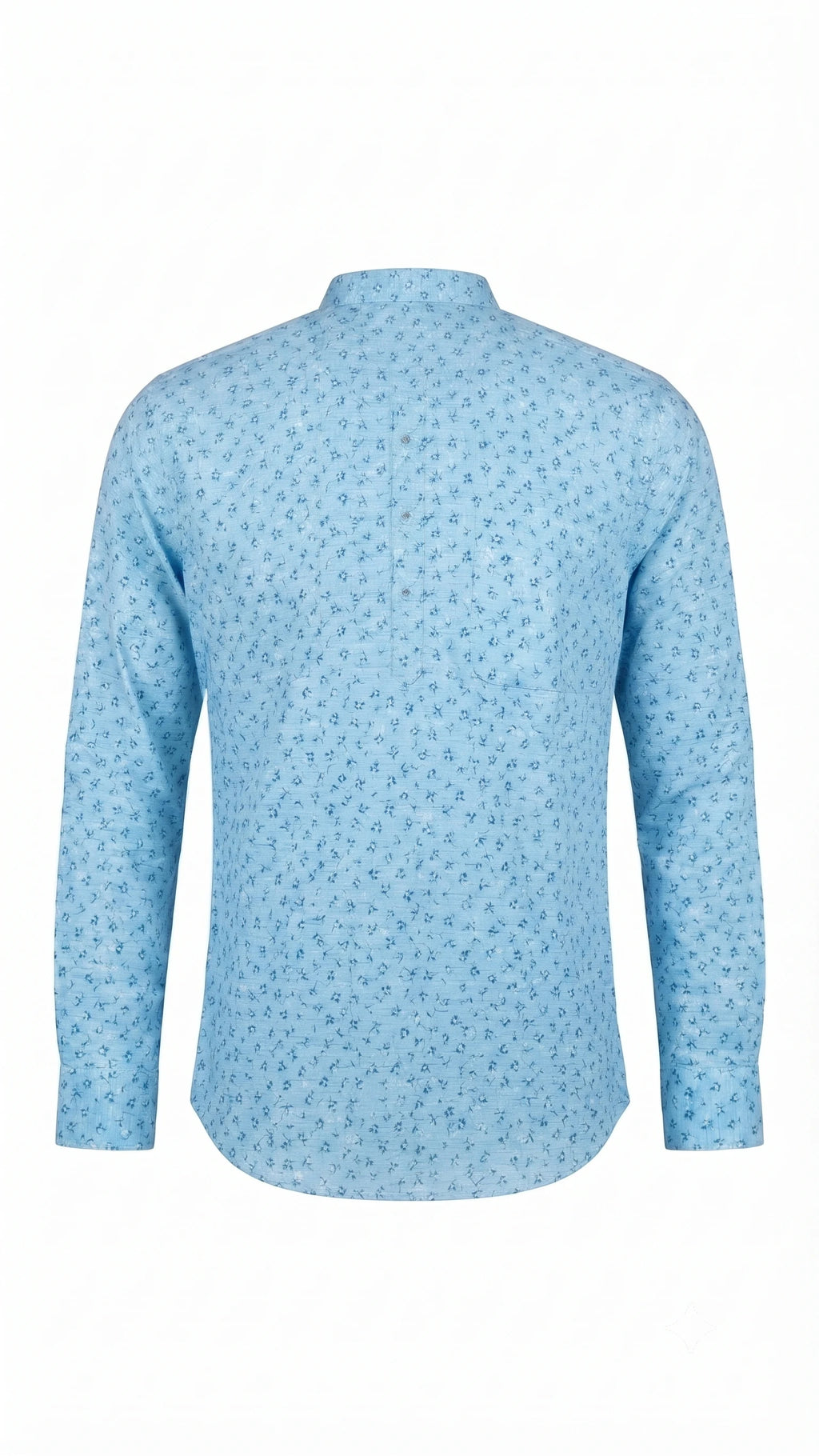 Sky Blue Micro Floral Printed Mandarin Collar Kurta Shirt