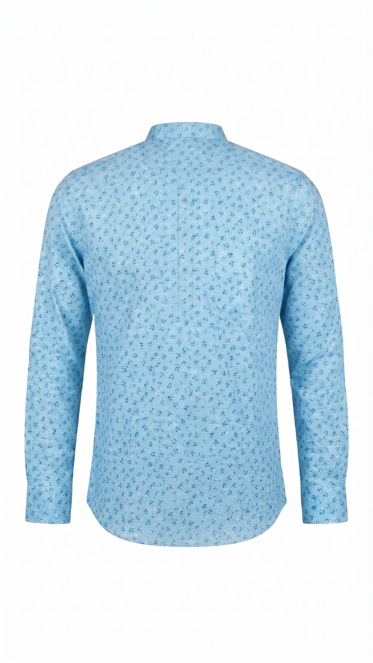 Sky Blue Micro Floral Printed Mandarin Collar Kurta Shirt