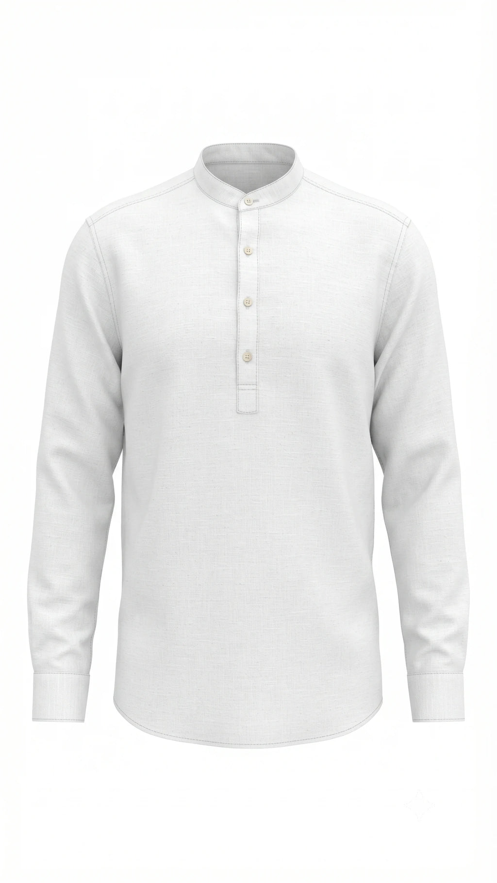 White Linen Blend Mandarin Collar Kurta Shirt