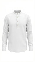 White Linen Blend Mandarin Collar Kurta Shirt