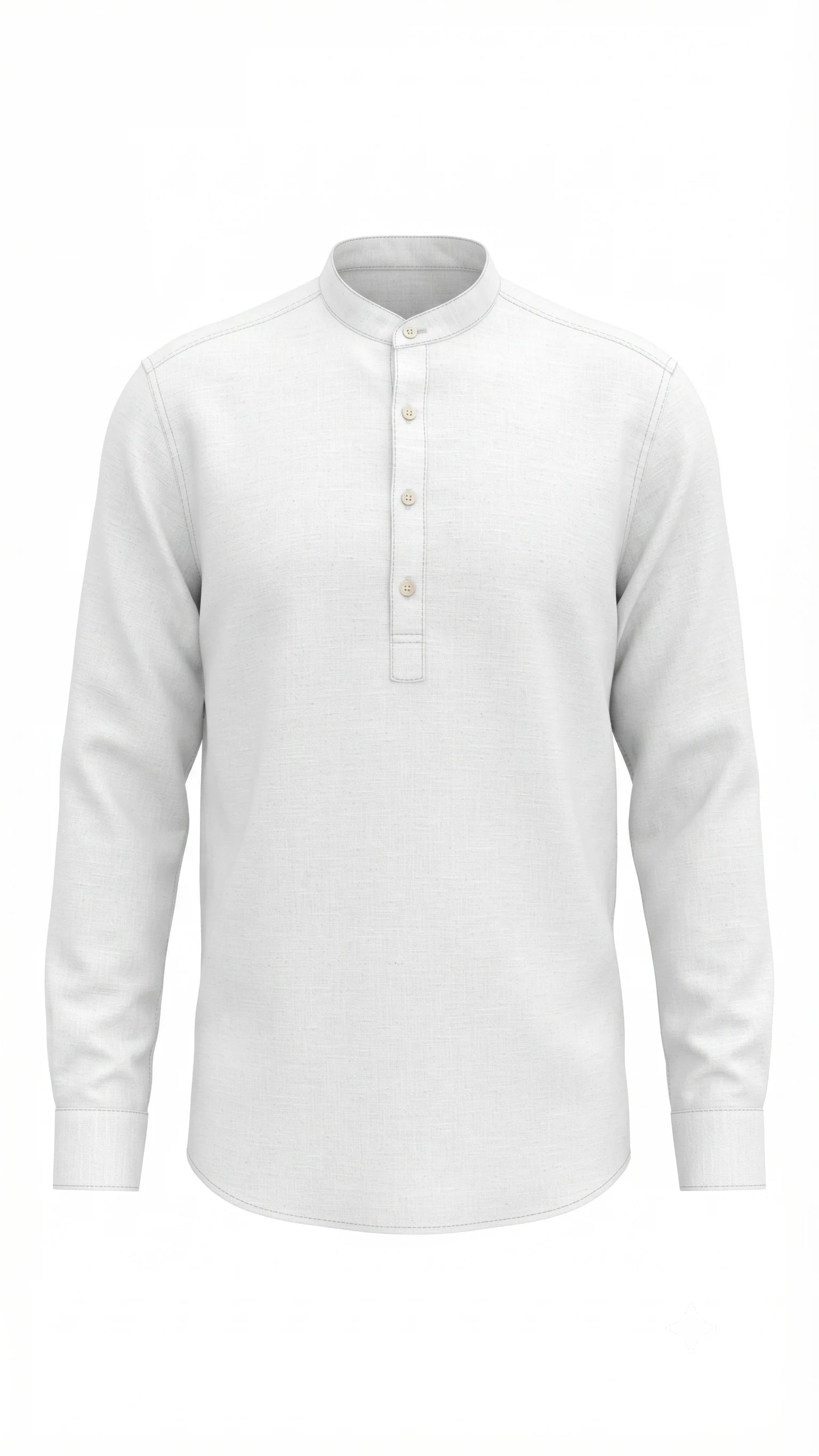 White Linen Blend Mandarin Collar Kurta Shirt