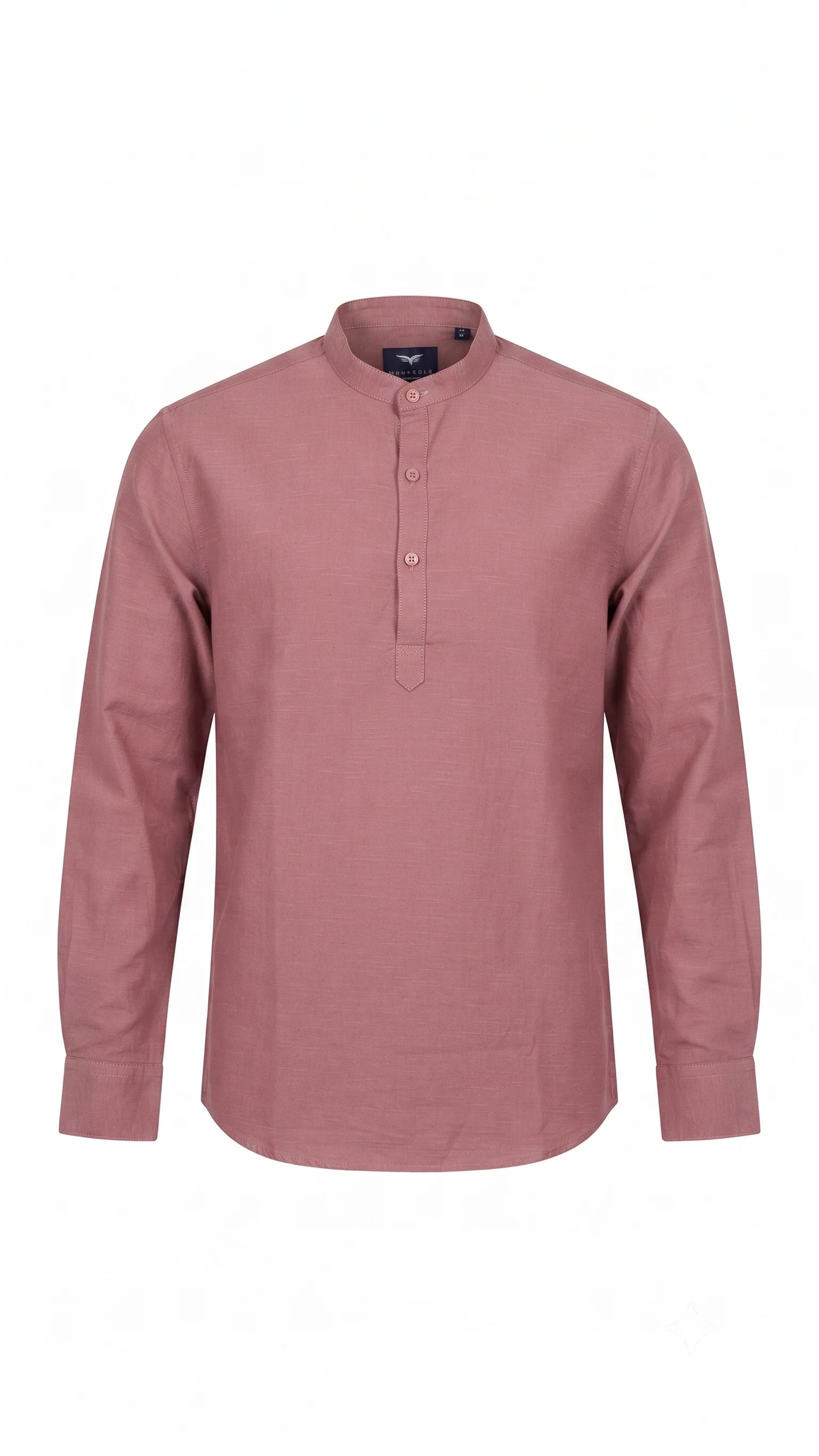 Dusty Rose Linen Blend Mandarin Collar Kurta Shirt