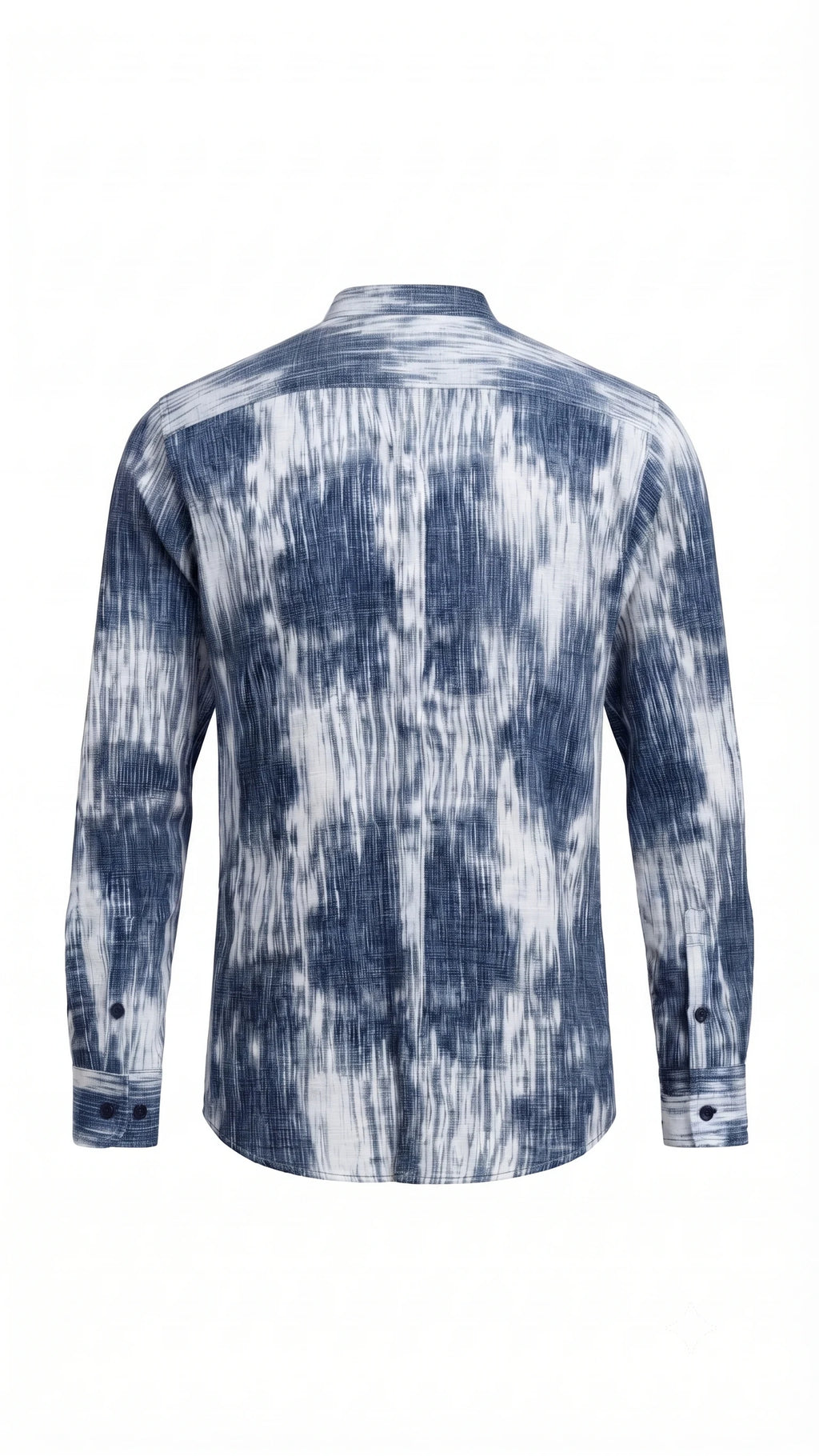 Indigo Tie-Dye Print Mandarin Collar Shirt