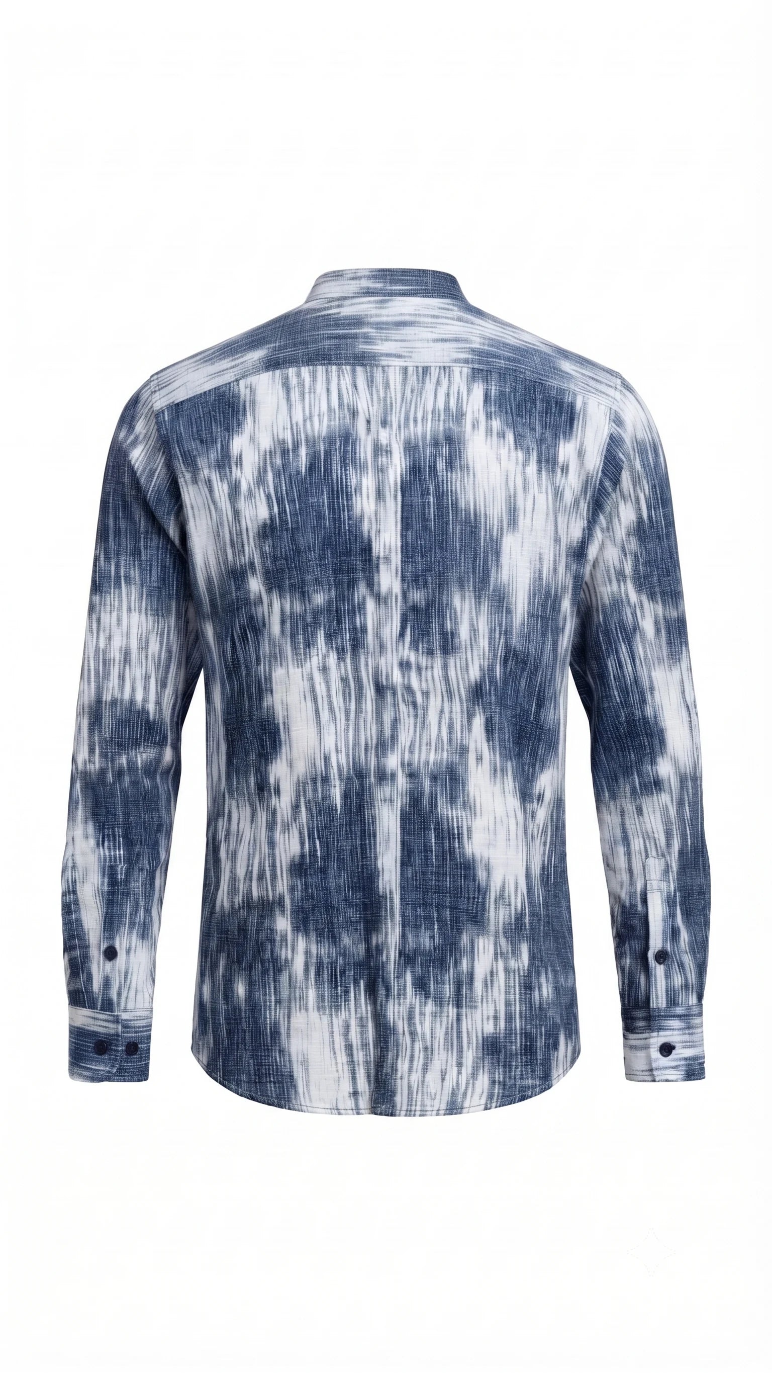 Indigo Tie-Dye Print Mandarin Collar Shirt
