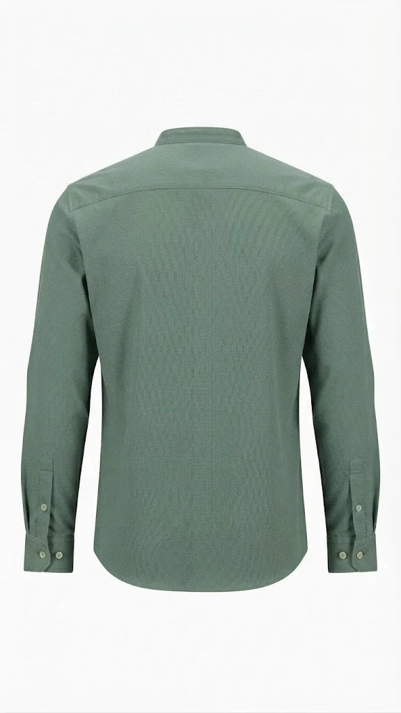 Sage Green Textured Mandarin Collar Shirt