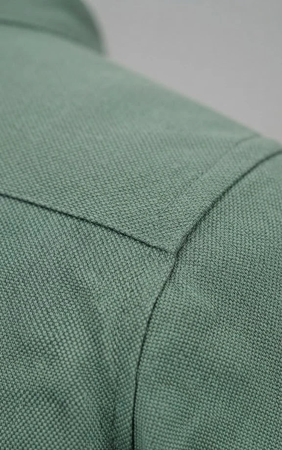Sage Green Textured Mandarin Collar Shirt