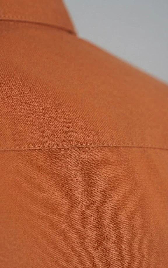 Rust Orange Solid Mandarin Collar Cotton Blend Kurta Shirt