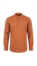 Rust Orange Solid Mandarin Collar Cotton Blend Kurta Shirt