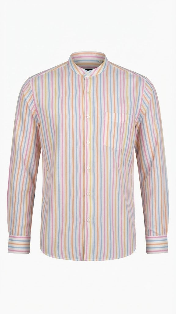 Striped Mandarin Collar Shirt
