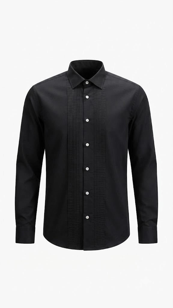 Black Pleated Front Formal Shirt