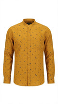 Mustard Floral Print Mandarin Collar Shirt