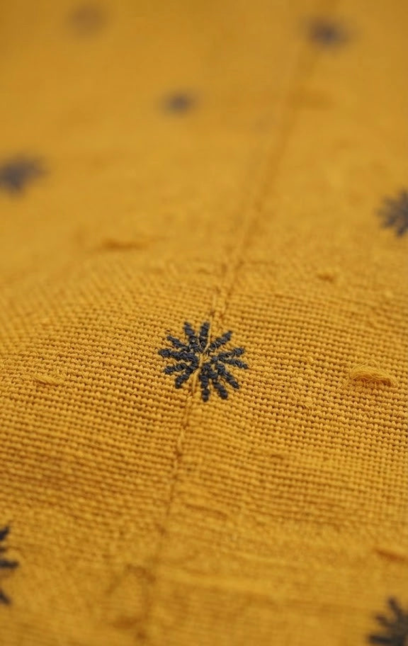 Mustard Floral Print Mandarin Collar Shirt