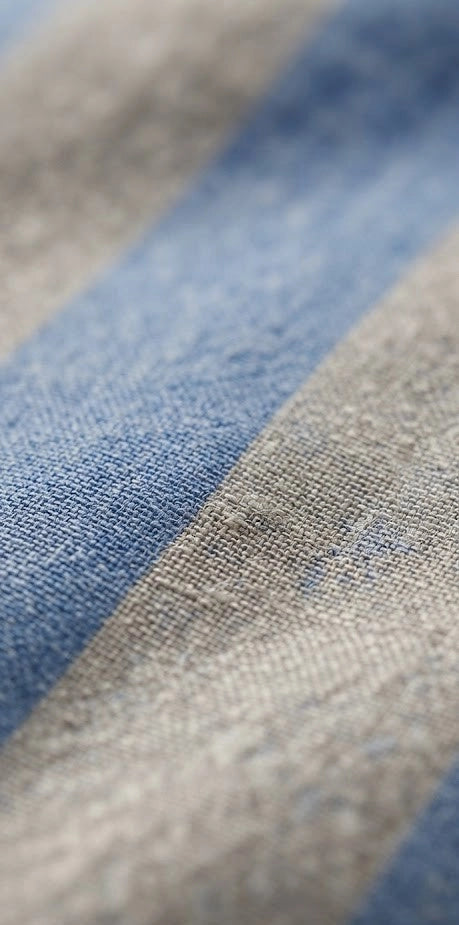 Sky Blue & Beige Striped Mandarin Collar Shirt