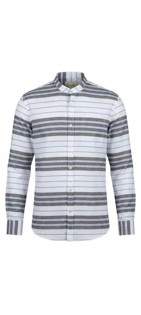 White & Charcoal Horizontal Striped Casual Shirt