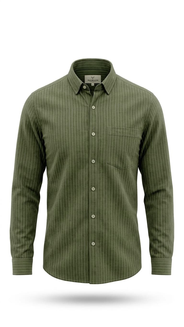 Olive Green Pinstripe Full Sleeve Cotton Shirt