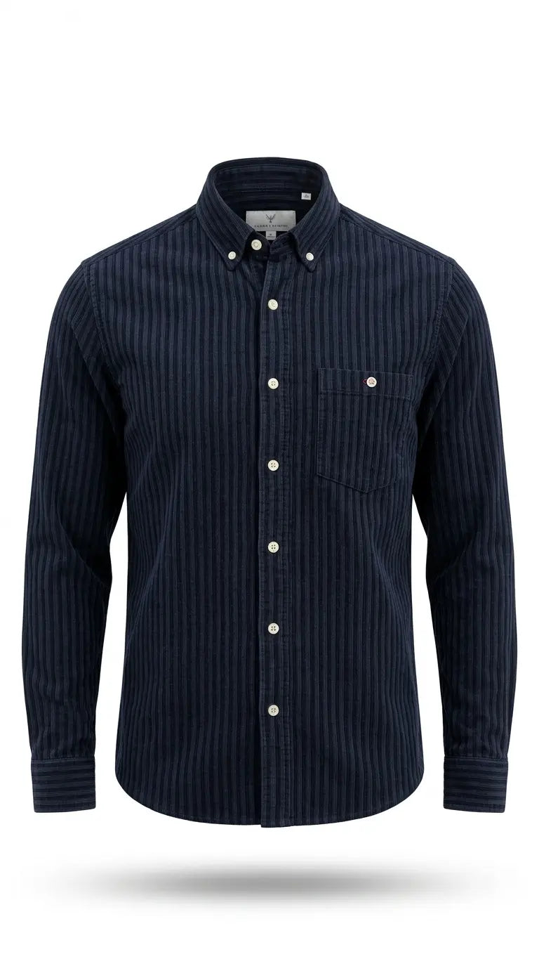 Navy Blue Textured Stripe Full Sleeve Shirt