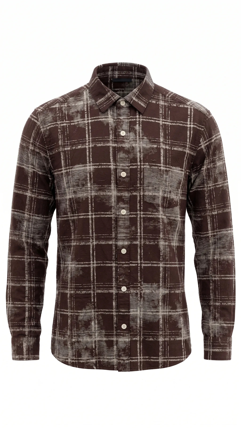 Brown Abstract Check Full Sleeve Cotton Shirt