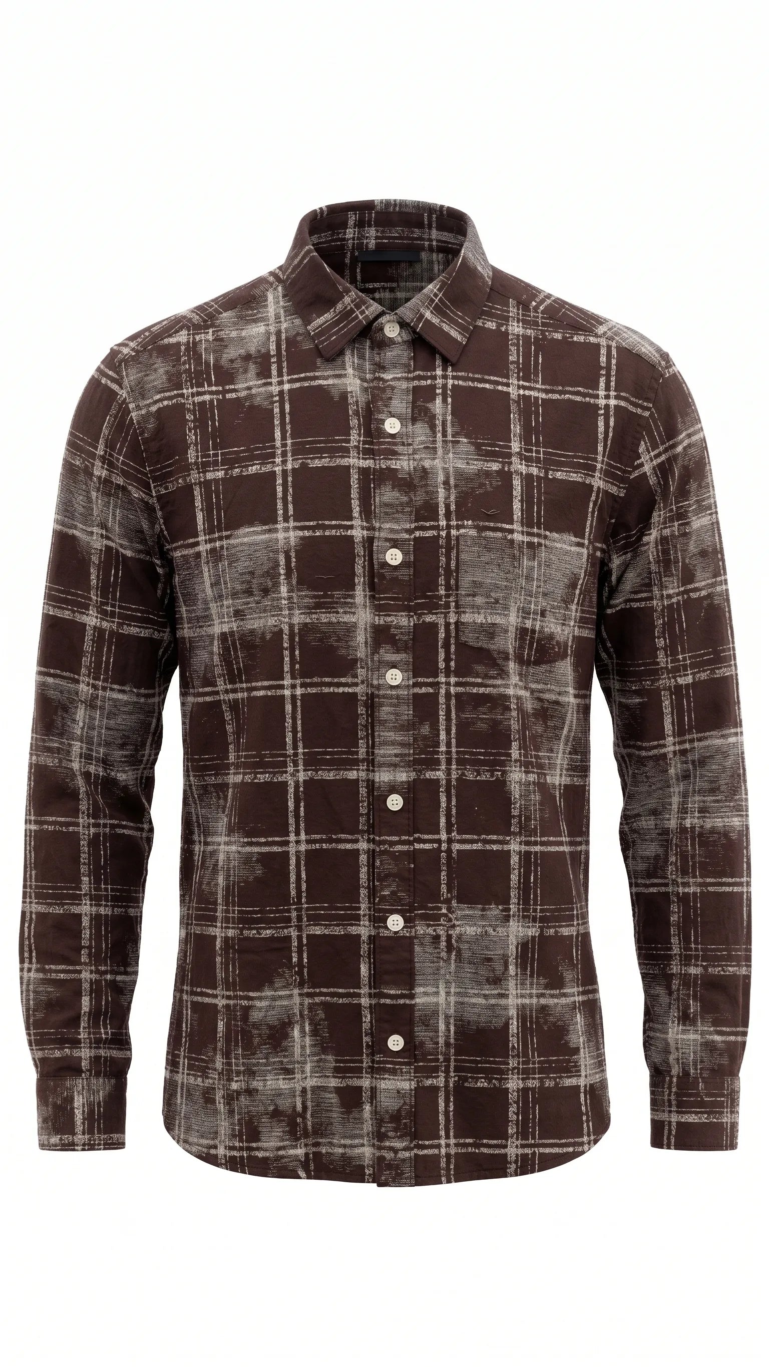Brown Abstract Check Full Sleeve Cotton Shirt