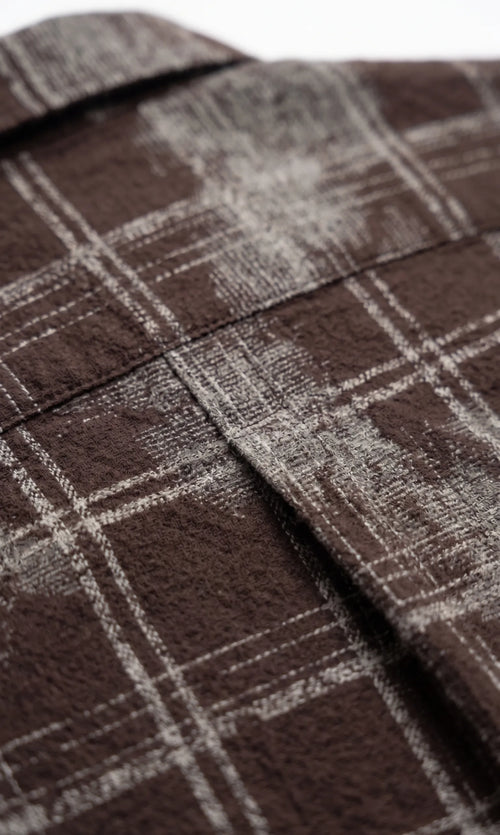 Brown Abstract Check Full Sleeve Cotton Shirt