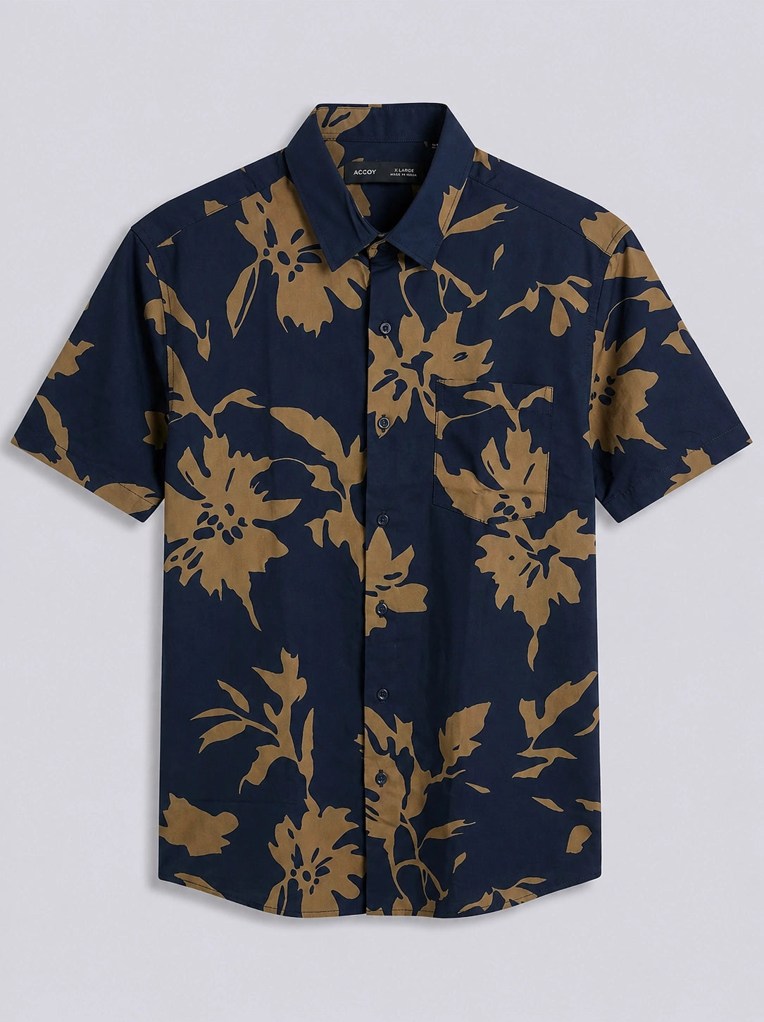Navy Floral Print Short Sleeve Shirt