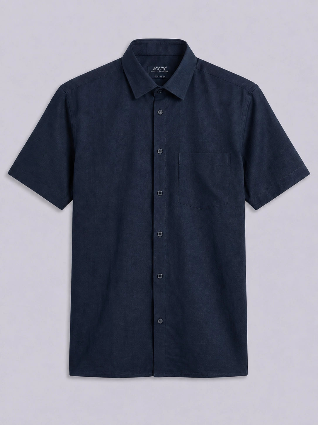 Navy Blue Textured Short Sleeve Formal Shirt