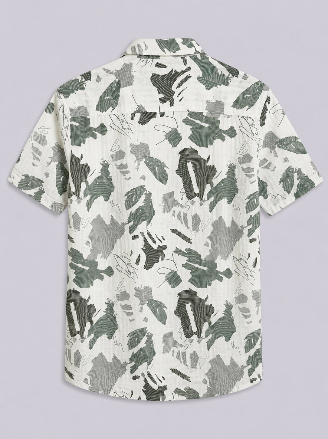White & Olive Abstract Print Short Sleeve Shirt