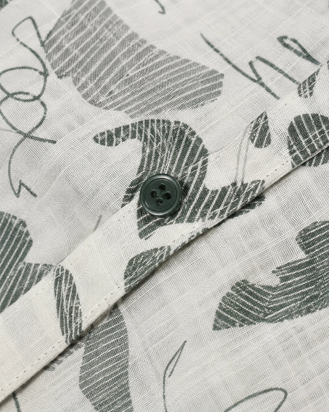 White & Olive Abstract Print Short Sleeve Shirt