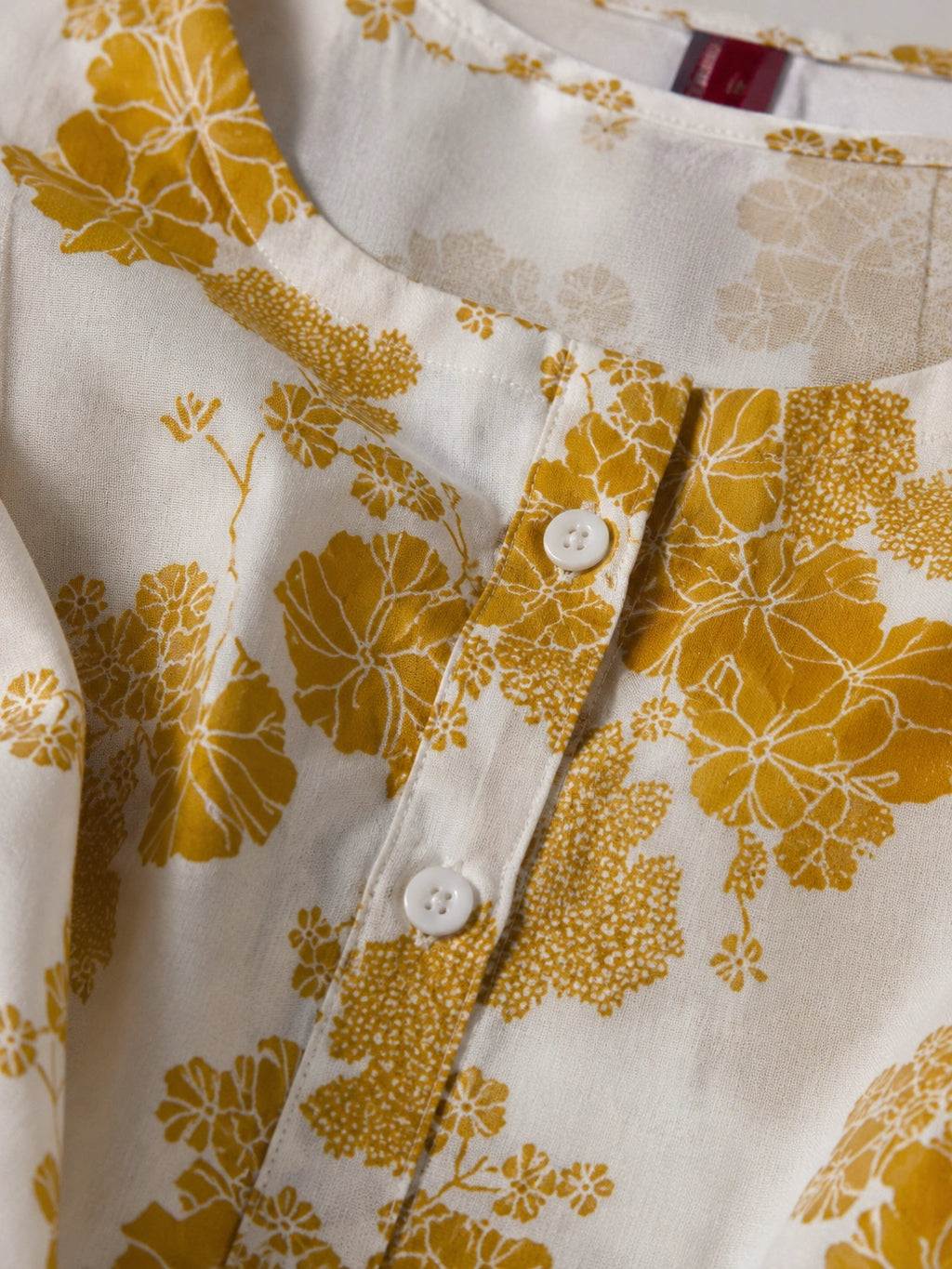 Women's White & Mustard Floral Print Straight Kurti