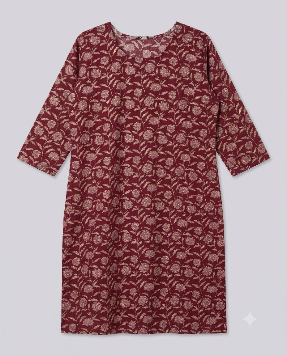 Women's Maroon Floral Print Straight Kurta