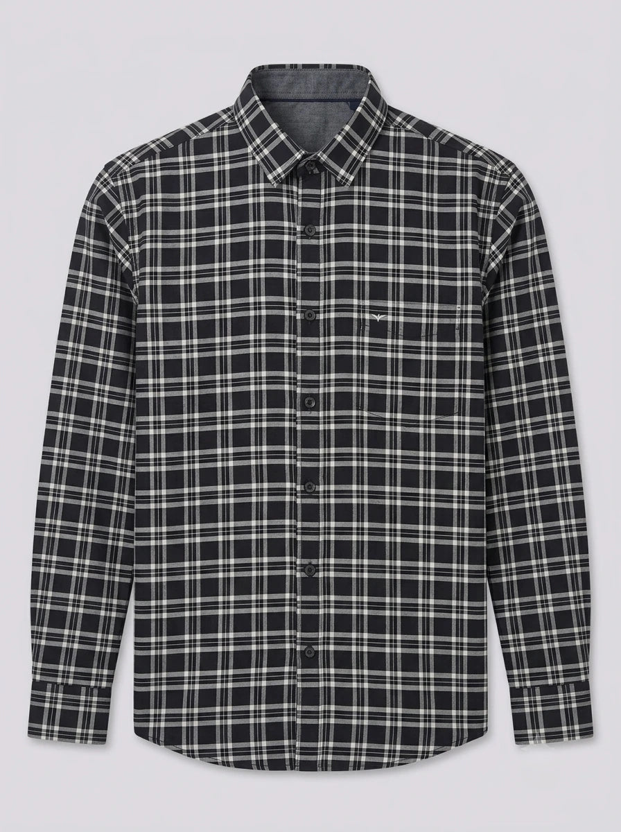Men's Black & White Checked Full Sleeve Cotton Shirt