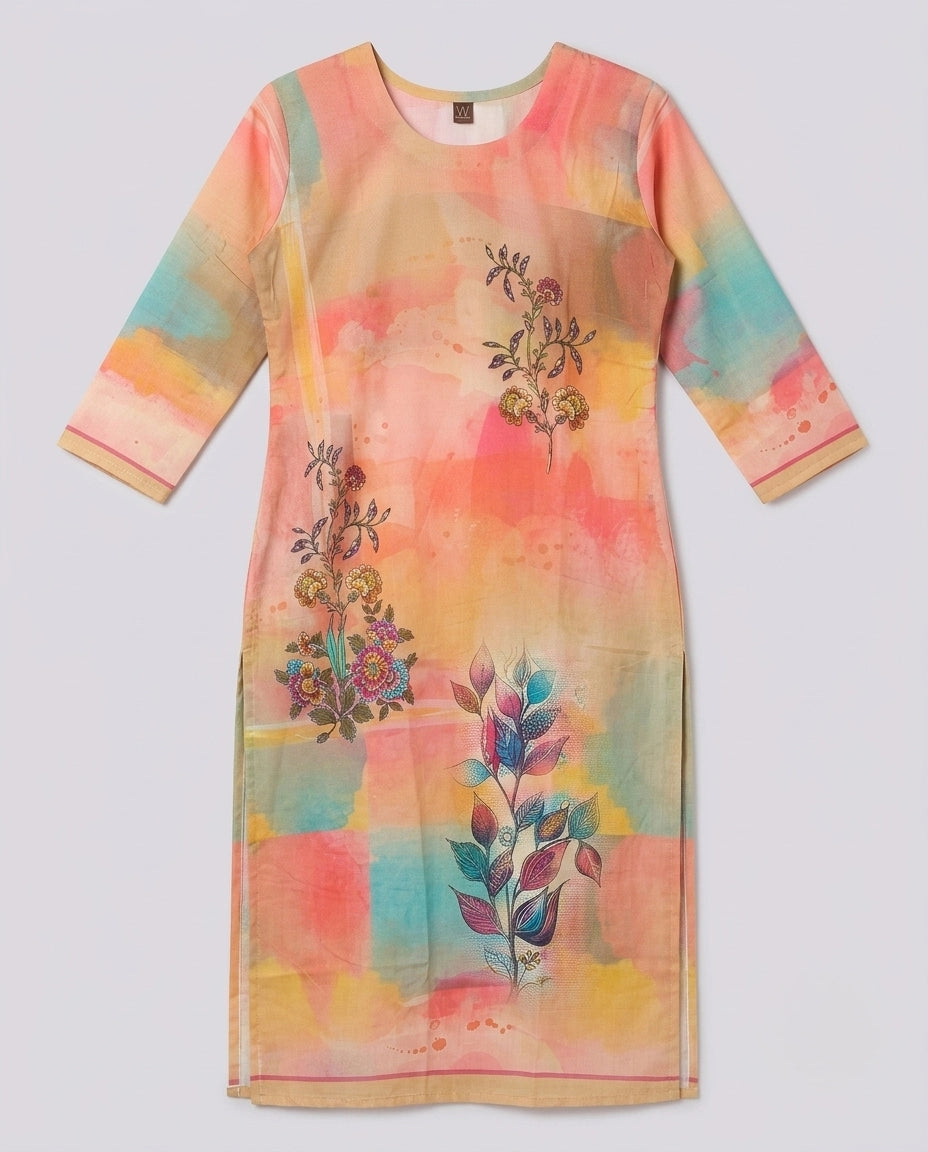 Women's Multicolor Floral Print Straight Kurta