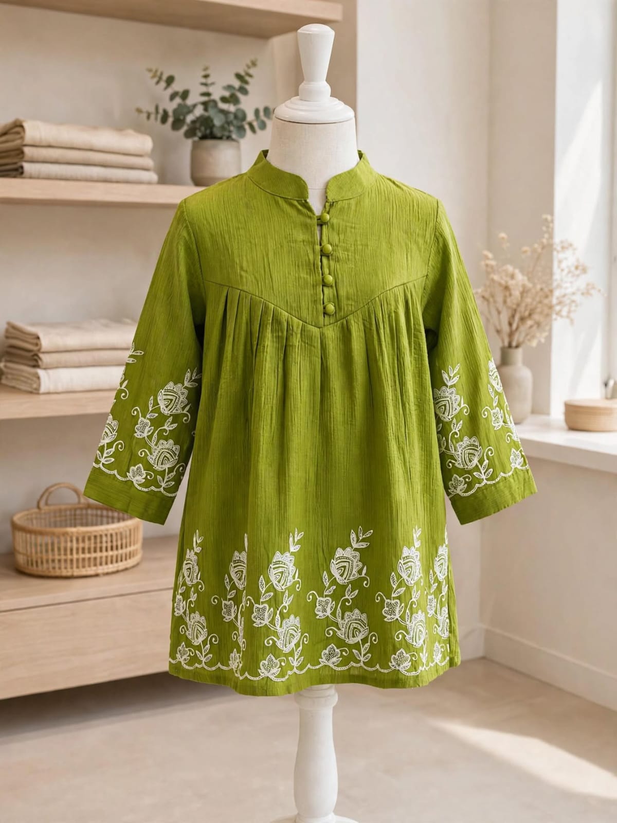 Olive Glow - Signature White Embroidered Dress