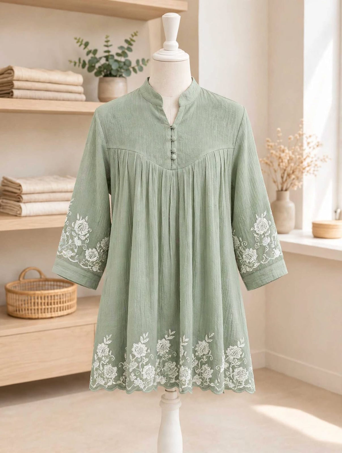 SAGE BLOOM - Signature White Floral Embroidered  Dress