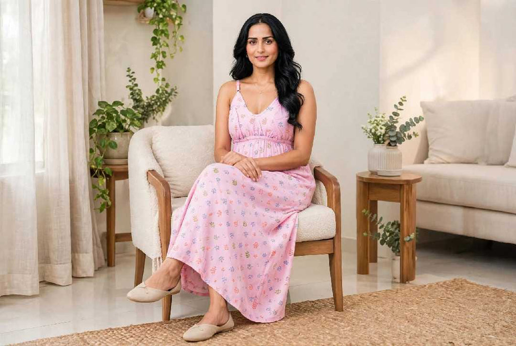 Light Pink Ditsy Floral Sleeveless Dress / with Adjustable Straps
