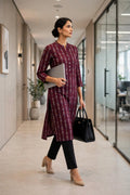 WINE PRINTED STRAIGHT KURTA 3/4 SLEEVE  50% OFF
