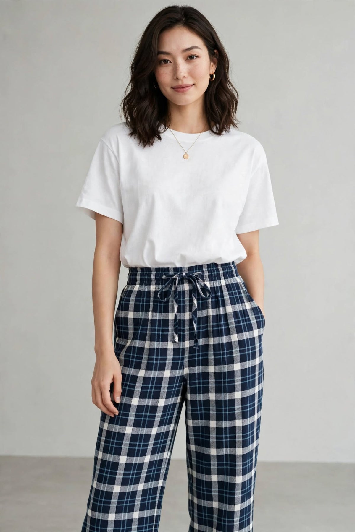 WOMEN BLUE CHECKED PURE COTTON LOUNGE PANTS