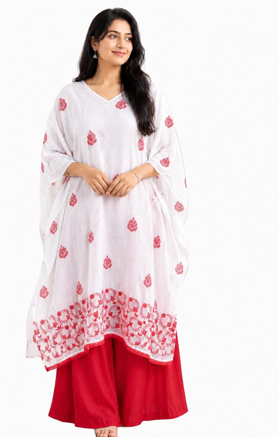 KAFTAN TOP WHITE AND RED