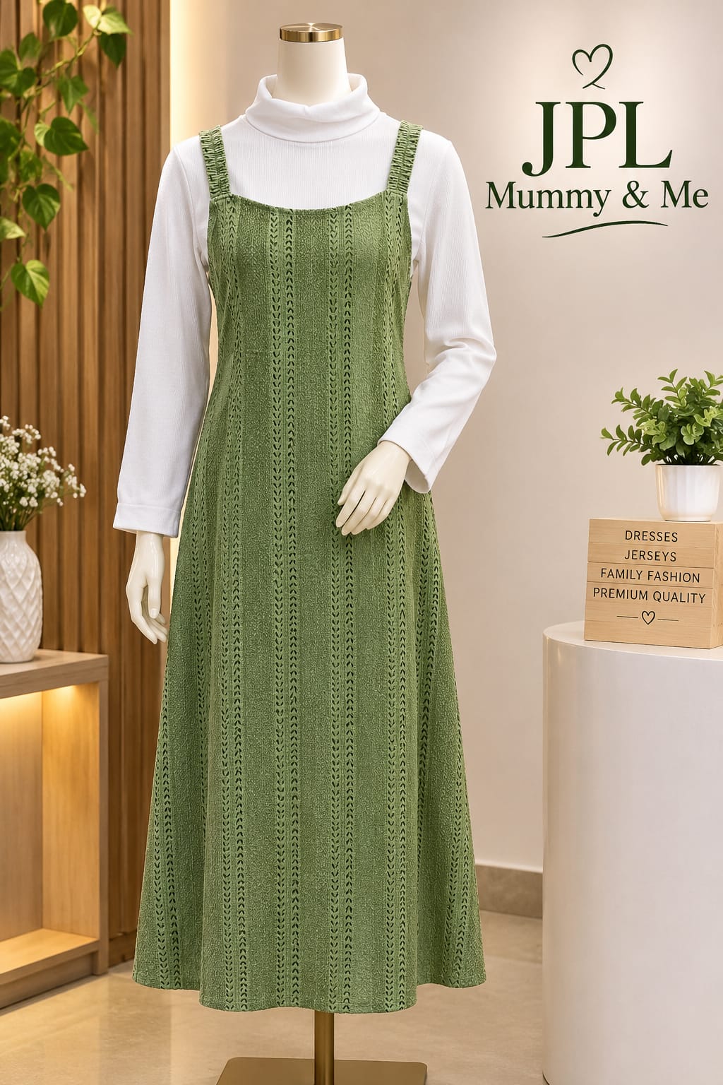 Olive Green Corduroy/Textured Pinafore Jile Dress