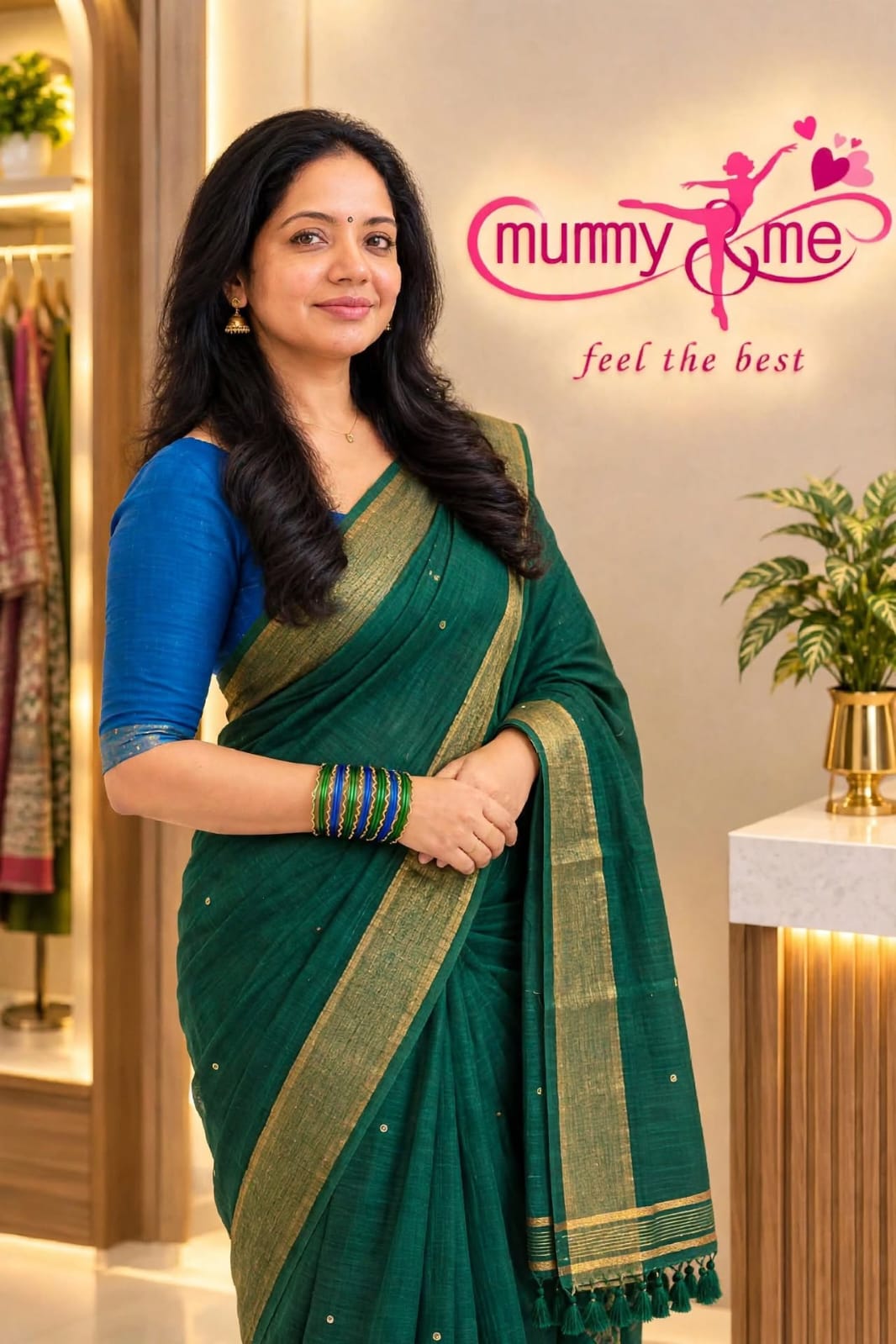 Cotton Green  Saree with Gold Border