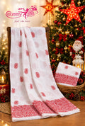 White & Red Paisley Thread Work Net Cotton Saree