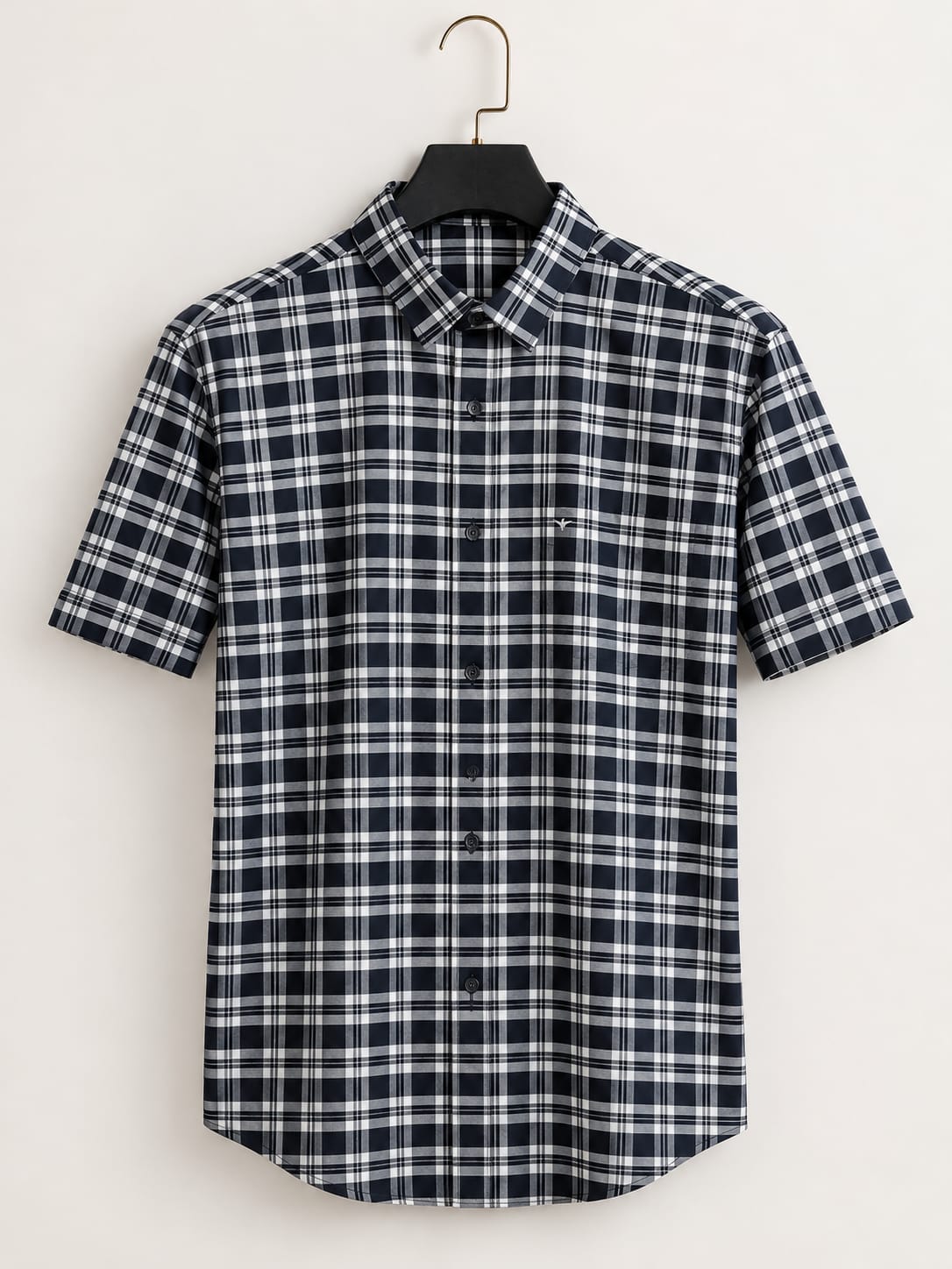 Men's Black & White Checked Half Sleeve Shirt
