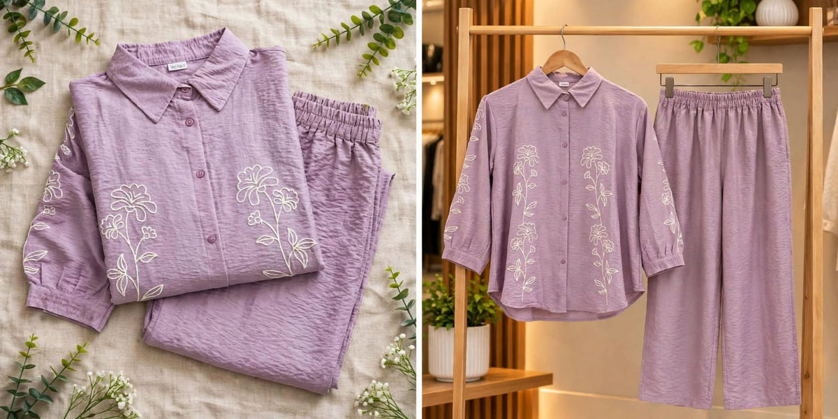 Floral Embroidered Shirt & Pant Co-ord Set