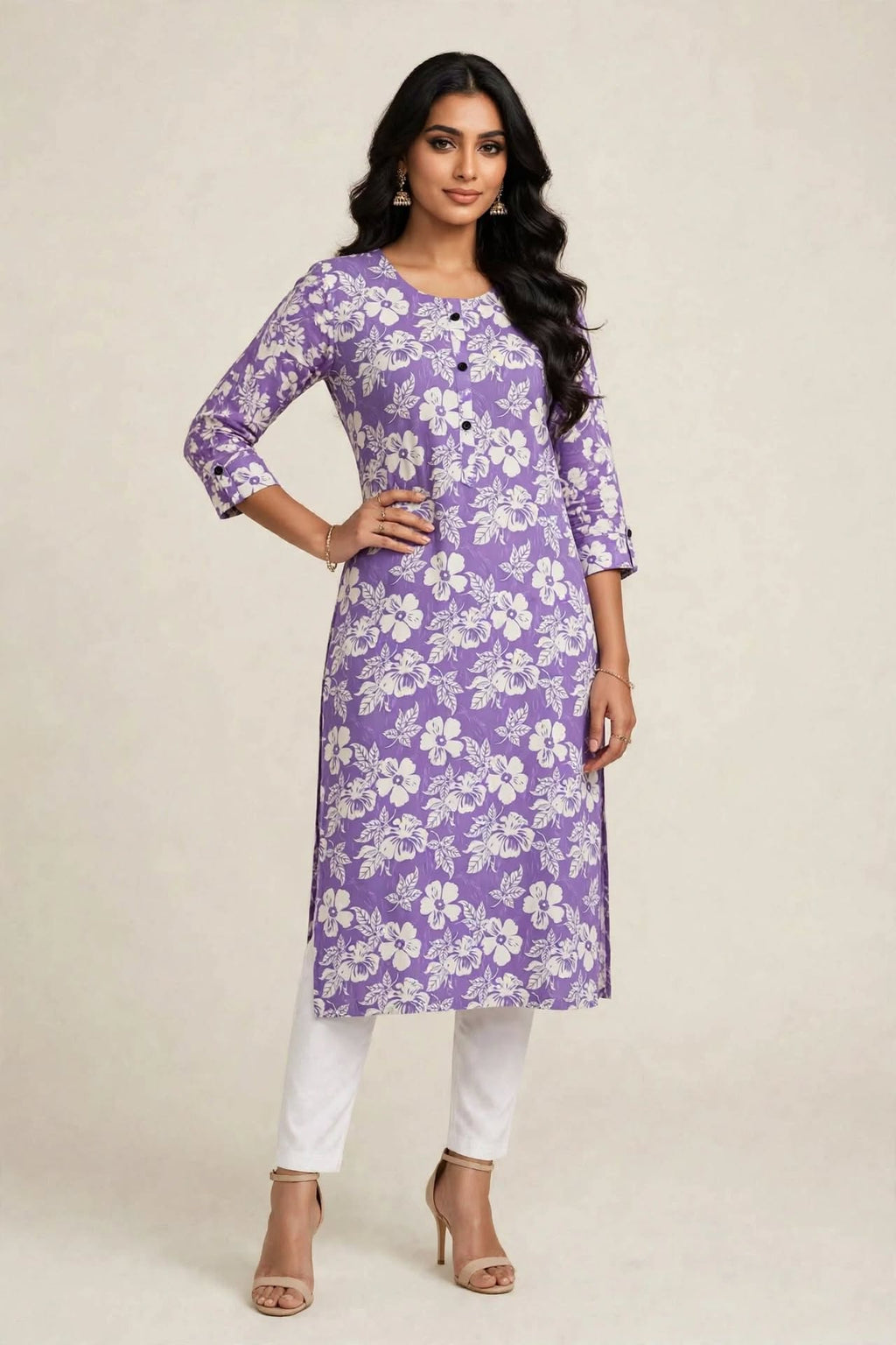 LAVENDER FLORAL KURTA 3/4 SLEEVE 50% OFF