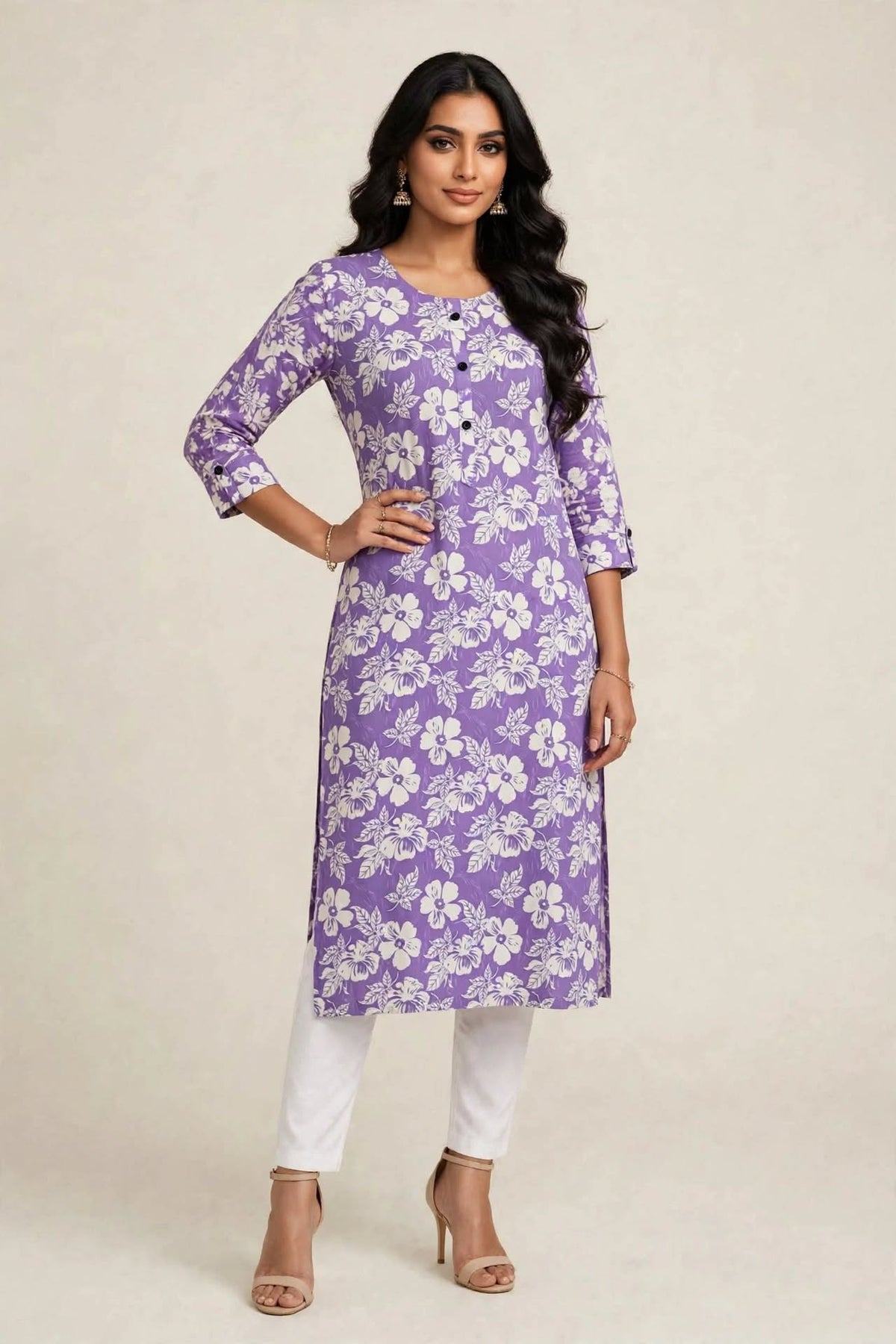 LAVENDER FLORAL KURTA 3/4 SLEEVE 50% OFF