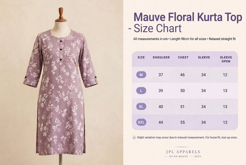 PALE MAUVE FLORAL KURTA TOP 3/4 SLEEVE  50% OFF